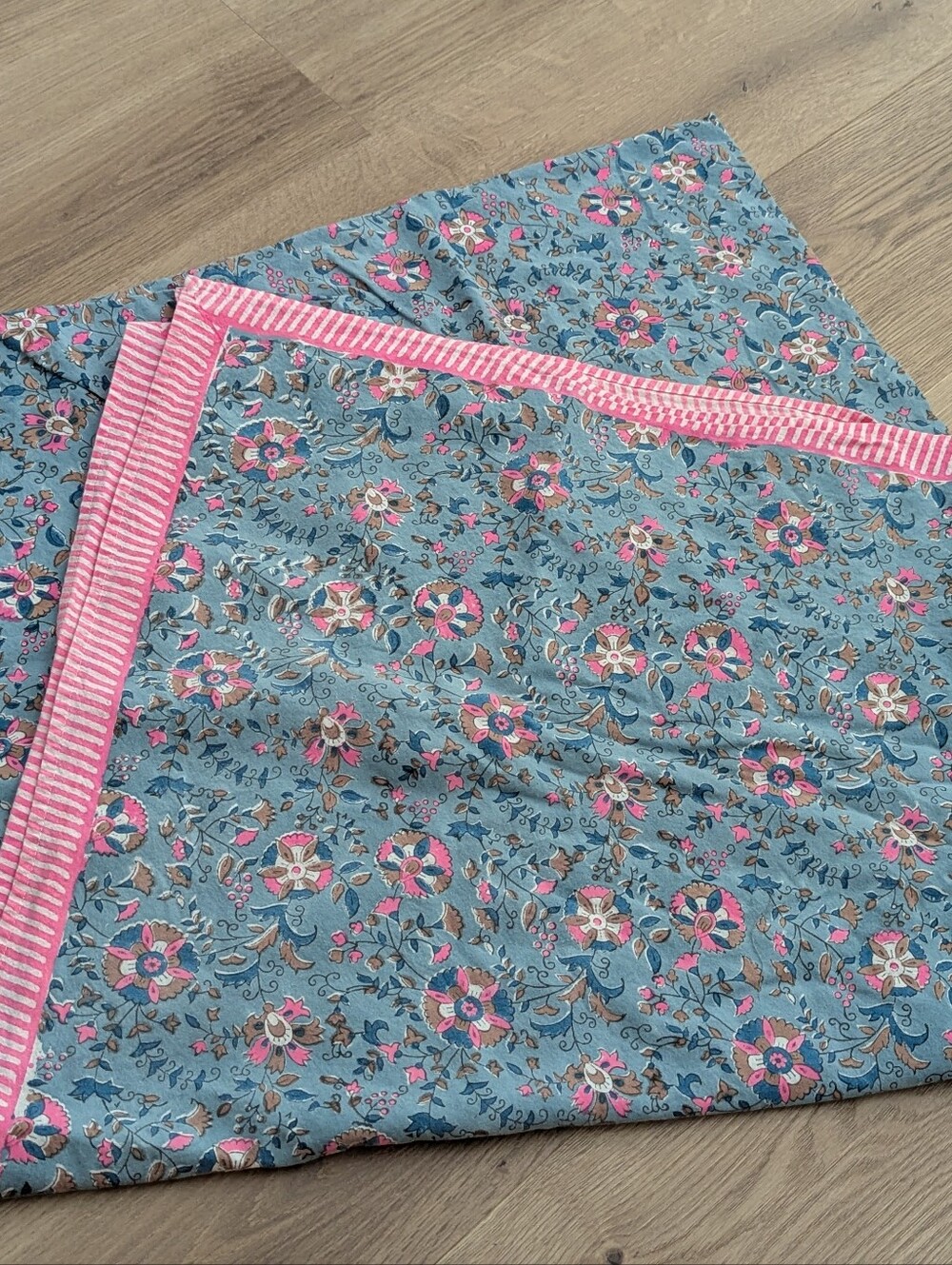 Floral Blue & Pink Cotton  Rectangular Tablecloth by Furbish Studio 57"x8